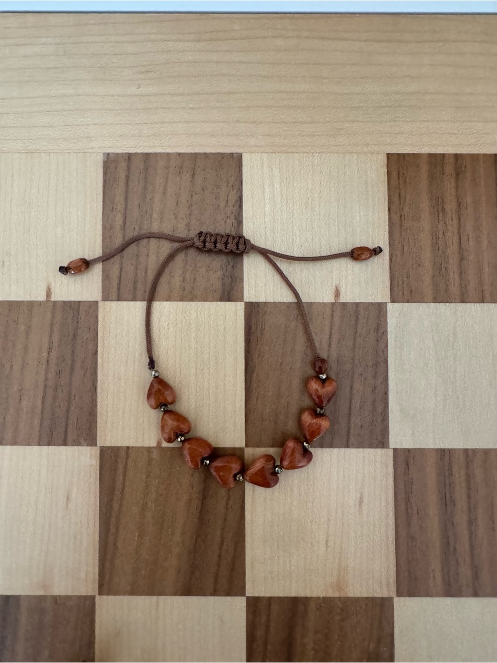 Handmade Brown Heart Bead Bracelet - Adjustable Women’s Jewelry from Hawaii